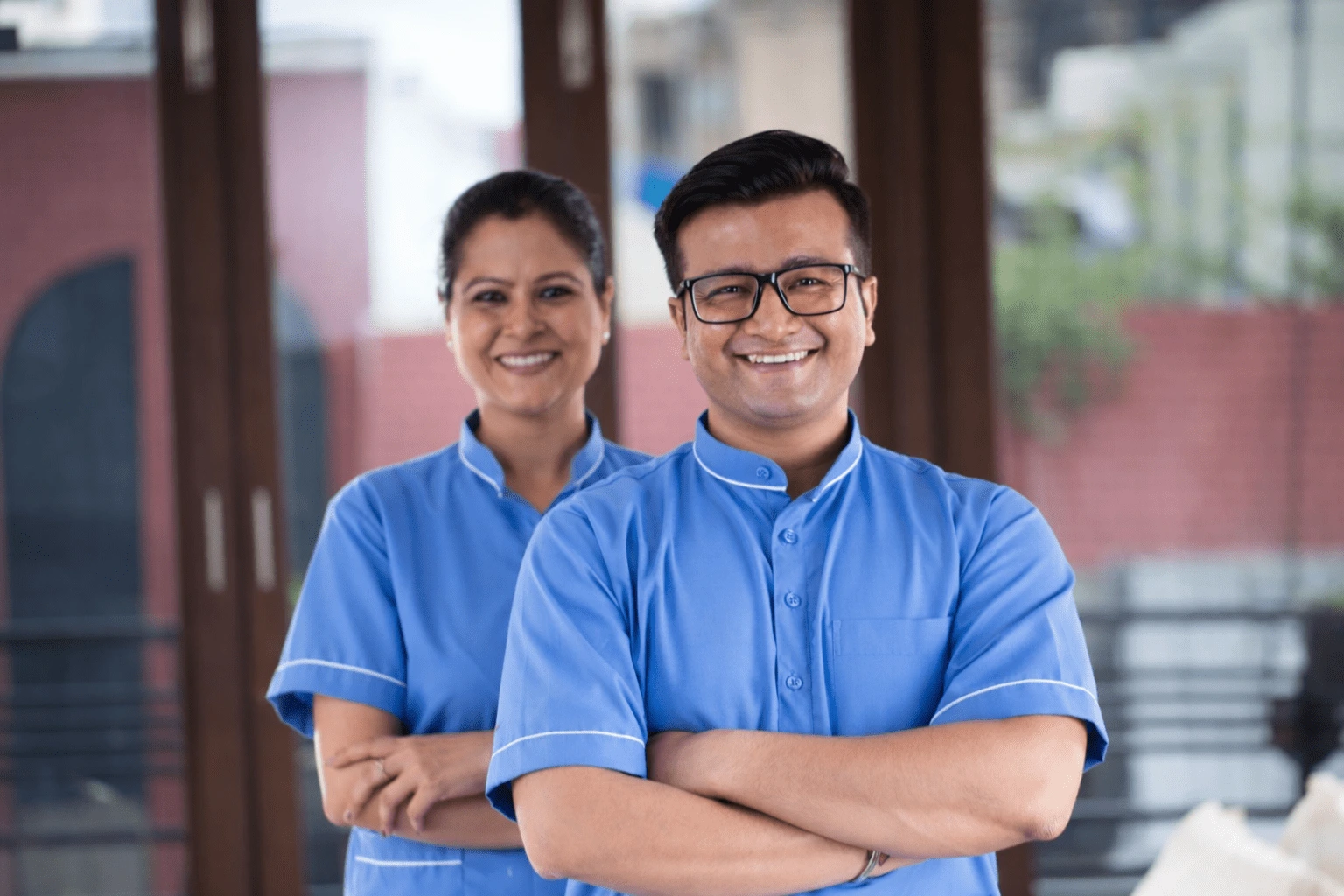 Caring nurse with patient